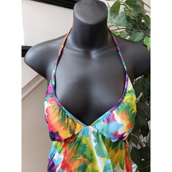 ABS Long Maxi Dress Womens Size Medium Multicolor Pleated Halter Neck Sleeveless - Picture 14 of 14